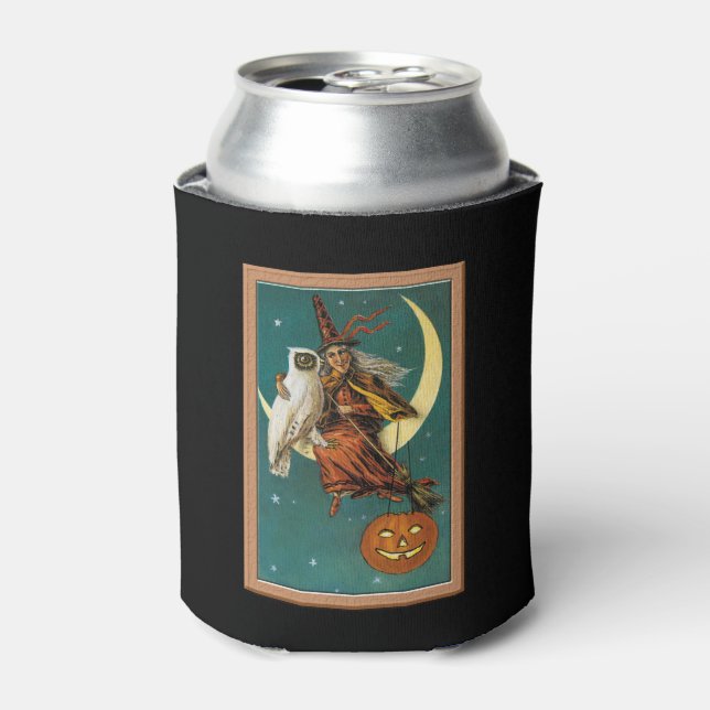 Nostalgic Happy Halloween Witch & Owl Can Cooler (Can Front)