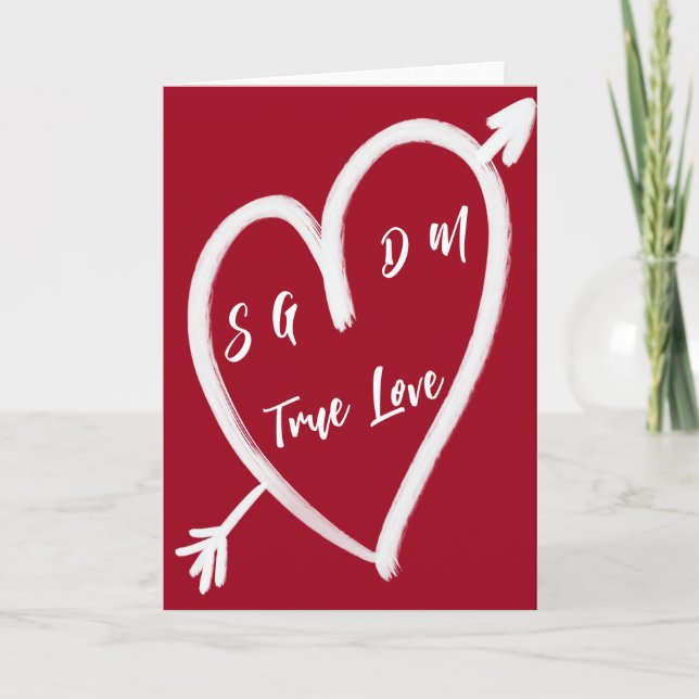 Nostalgic Heart and Initials Valentine Holiday Card (Front)