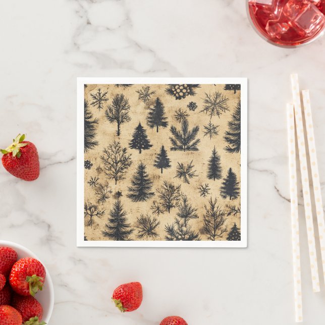 Nostalgic Holiday Monochrome Evergreens Découpage Napkin (Insitu)