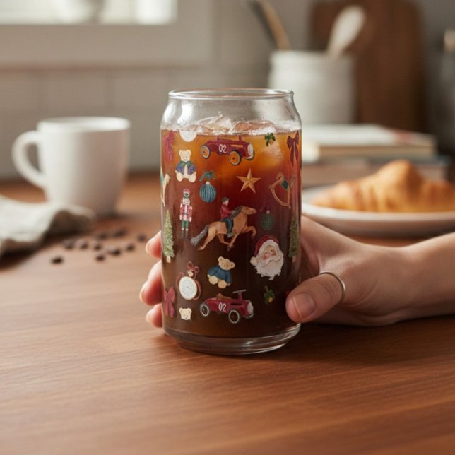 Nostalgic Holiday Toys Watercolor Christmas Design Can Glass (Creator Uploaded)