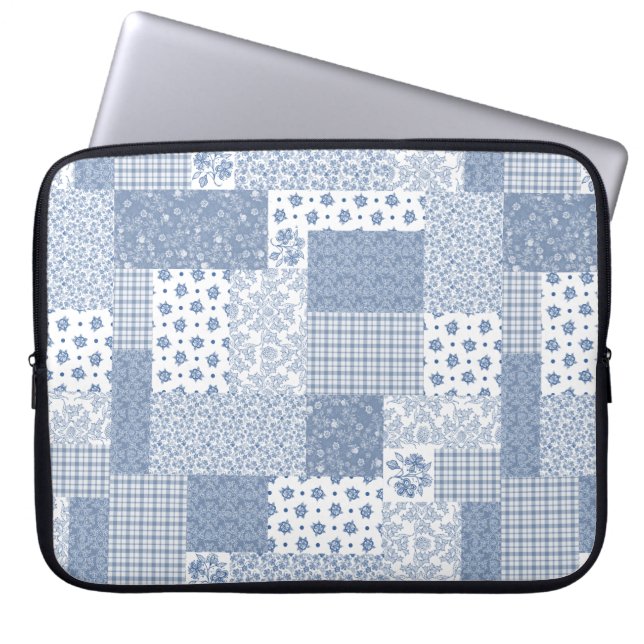 Nostalgic Indigo Faux Patchwork Laptop Sleeve (Front)