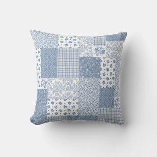 Nostalgic Indigo Faux Patchwork Pillow or Cushion