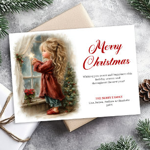 Nostalgic little girl awaiting Santa download Xmas Holiday Card