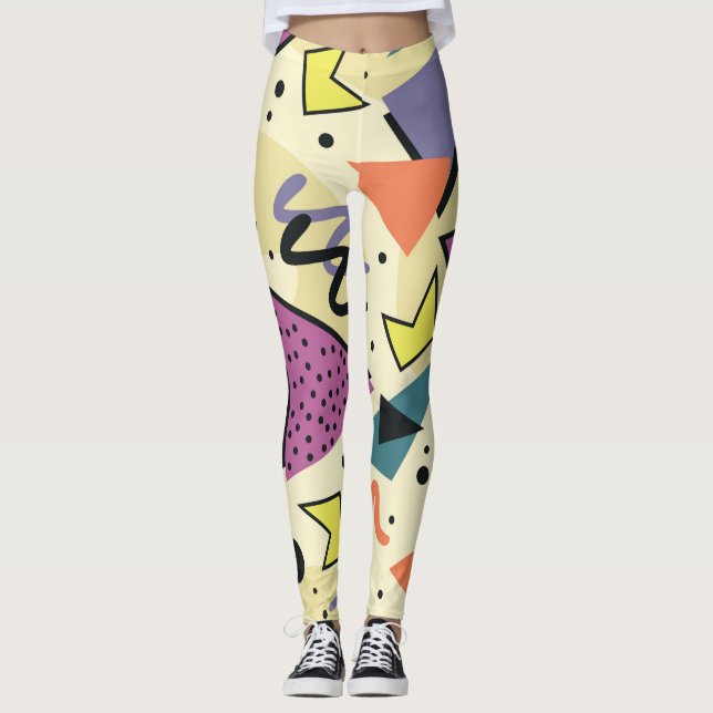 Nostalgic Memphis Retro Shapes Leggings (Front)
