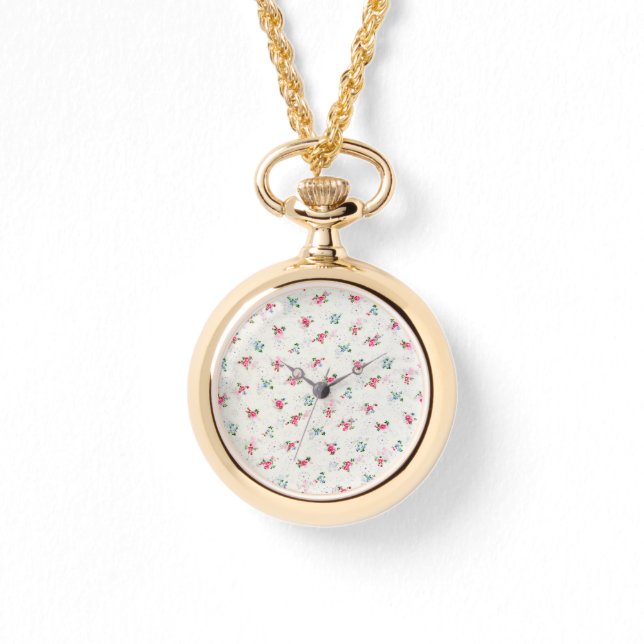 Nostalgic Mini Roses Women Gold Pocket Watch (Front)