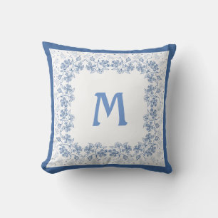 Nostalgic Monogram Indigo Floral Border Cushion