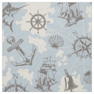 Nostalgic nautical themed blue pattern fabric