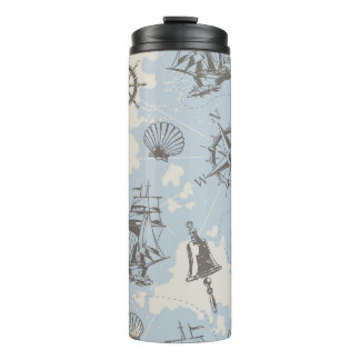 Nostalgic nautical themed blue pattern thermal tumbler