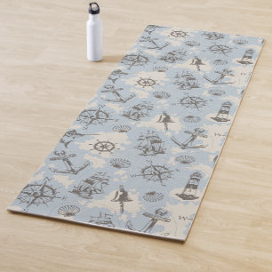 Nostalgic nautical themed blue pattern yoga mat
