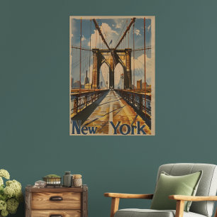 Nostalgic New York Brooklyn Bridge Travel Poster