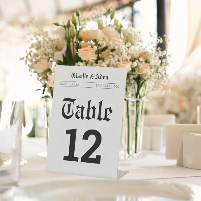 Nostalgic Newspaper Wedding Table Number Pedestal Sign (Nostalgic Newspaper Wedding Table Sign)