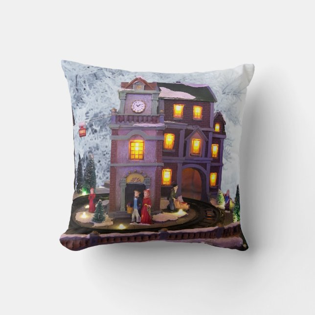 Nostalgic Old Fashioned House against Snow Scene Cushion (Front)