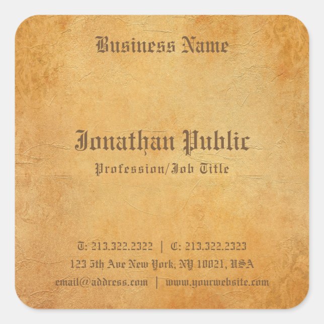 Nostalgic Old Paper Look Professional Elegant Square Sticker (Front)