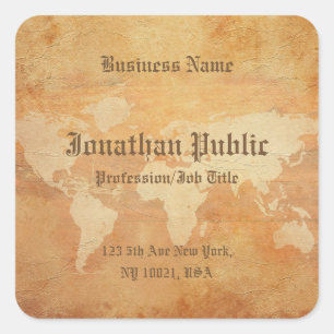 Nostalgic Old Paper Look World Map Elegant Square Sticker