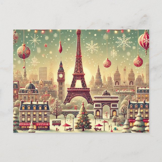 Nostalgic Paris Christmas – Holiday Magic Postcard (Front)