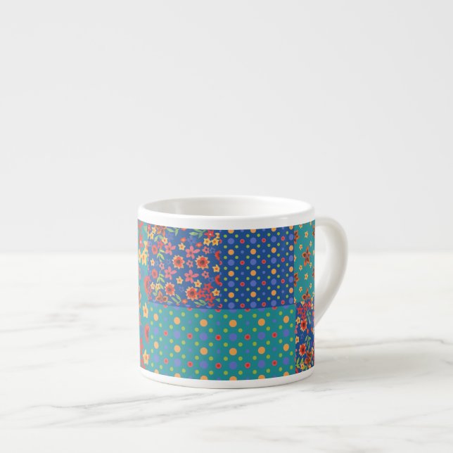 Nostalgic Patterns Faux Patchwork Espresso Mug (Front Right)