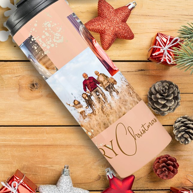 Nostalgic Peach 3 Photo Template Christmas Thermal Tumbler (Creator Uploaded)
