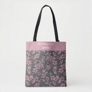 Nostalgic Pink Floral Best Mum Ever Custom Name Tote Bag
