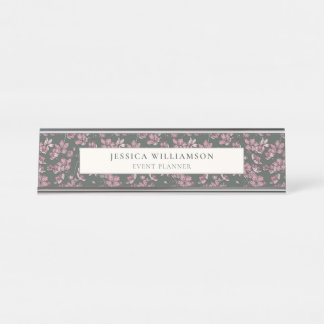 Nostalgic Pink Floral Custom Desk Name Plate