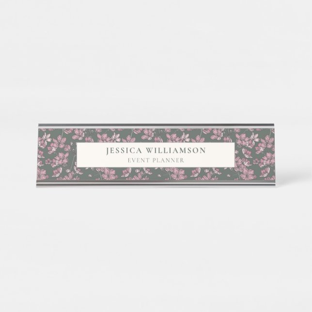 Nostalgic Pink Floral Custom Desk Name Plate (Front)