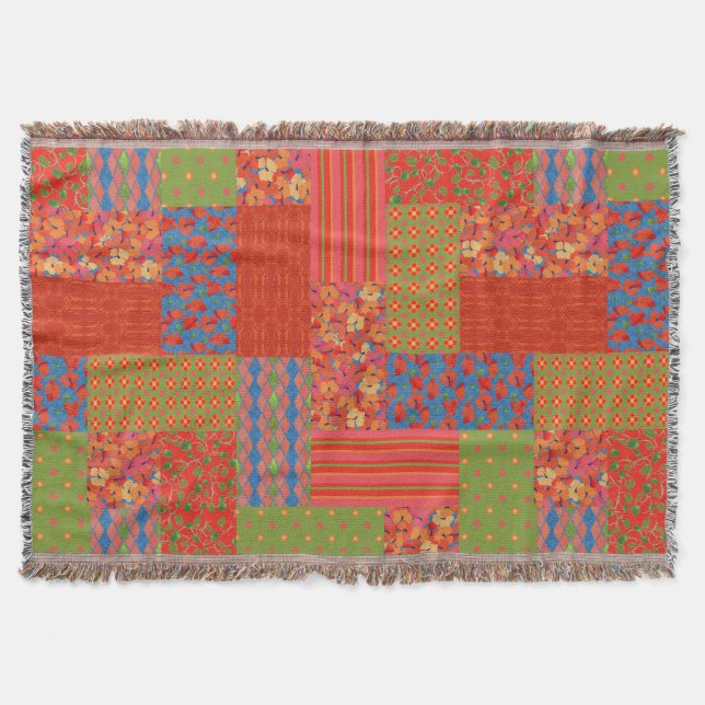 Nostalgic Poppies Faux-patchwork Throw Blanket (Front)