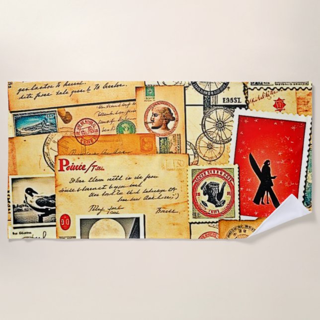 Nostalgic Postal Design Beach Towel (Front)