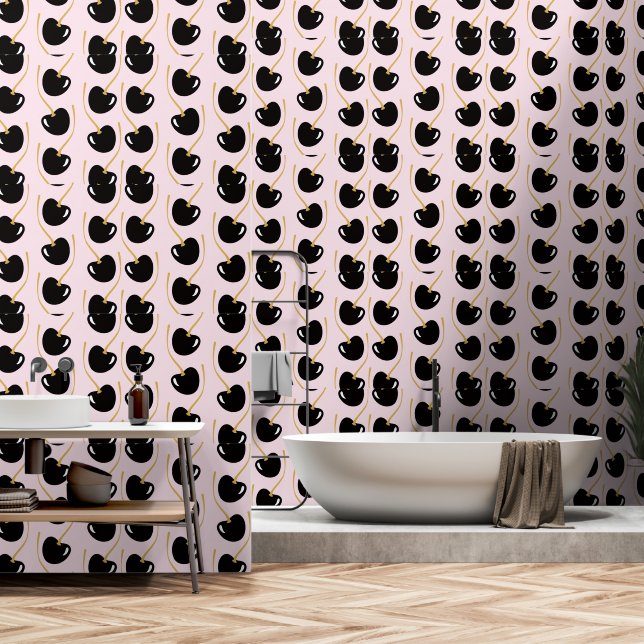 Nostalgic powder pink black cherry wallpaper  (Bathroom)