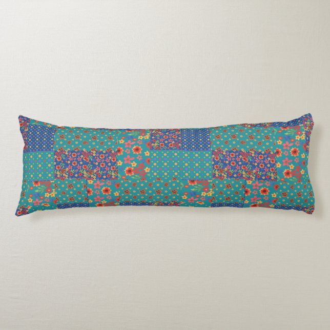 Nostalgic Prints Faux Patchwork Body Pillow (Front)