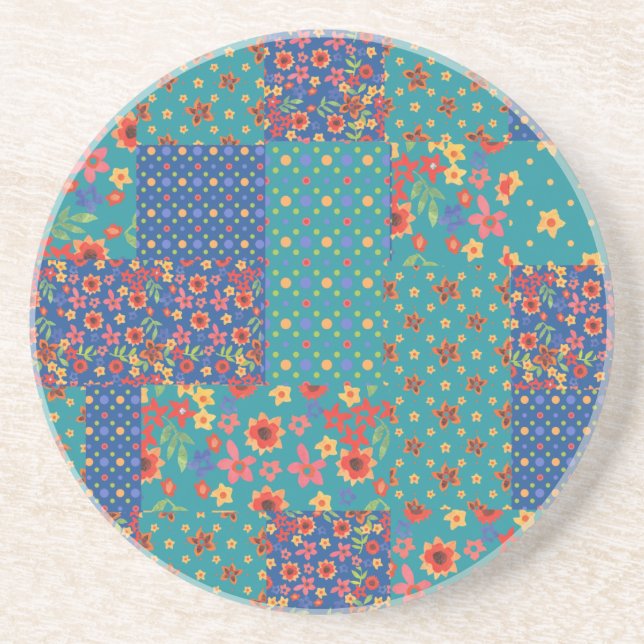 Nostalgic Prints Faux Patchwork Sandstone Coaster (Front)