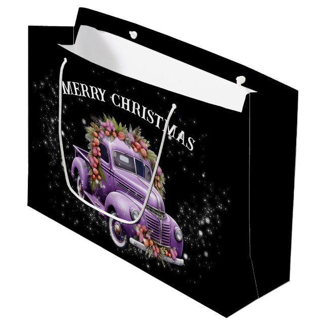 Nostalgic Purple truck Home for Christmas Large Gift Bag (Front Angled)