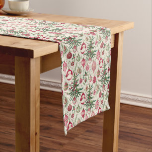Nostalgic Red and Green Ornaments Long Table Runner