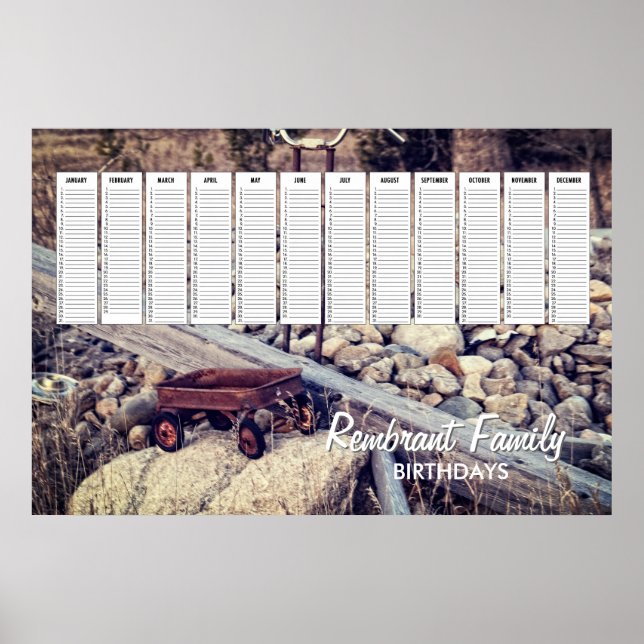 Nostalgic Red Wagon Family Birthday Calendar Poster (Front)