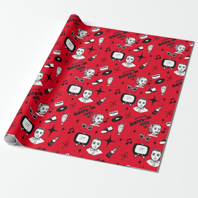 Nostalgic Retro 1950's Style    Wrapping Paper (Unrolled)