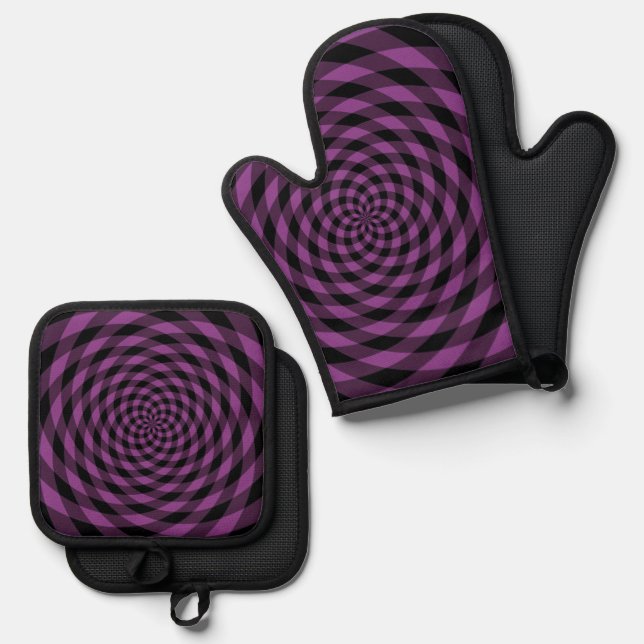 Nostalgic Retro Pattern Oven Mitt & Pot Holder Set (Front/Back)