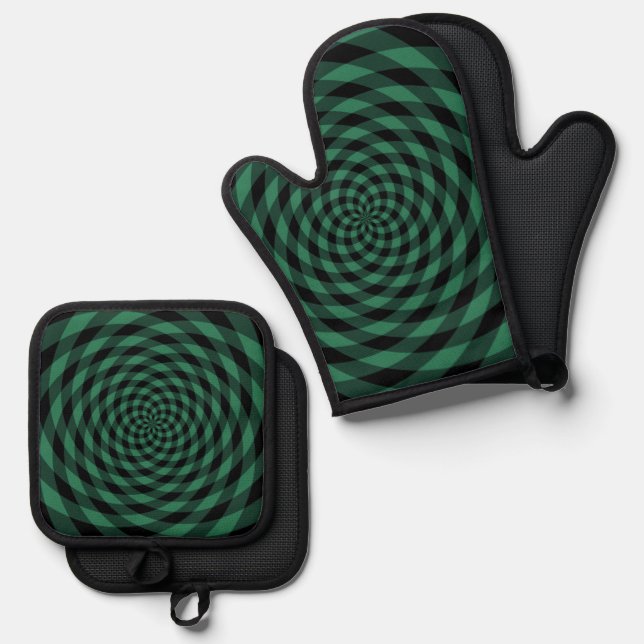 Nostalgic Retro Pattern Oven Mitt & Pot Holder Set (Front/Back)