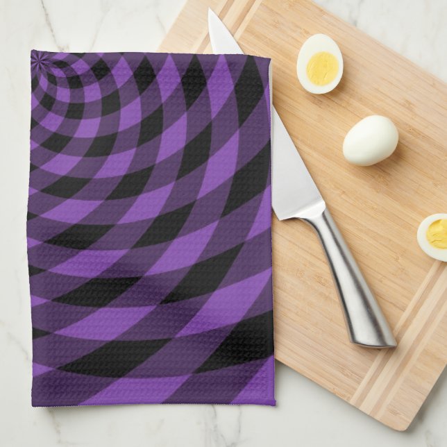 Nostalgic Retro Pattern - Purple  Tea Towel (Quarter Fold)