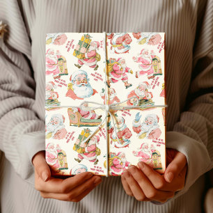 Nostalgic Retro Santa Claus-Christmas in Cream Wrapping Paper
