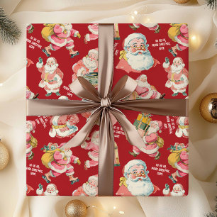 Nostalgic Retro Santa Claus-Christmas in Red Wrapping Paper