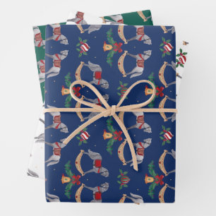 Nostalgic Rocking Horse with Holly Fir Branches Wrapping Paper Sheet