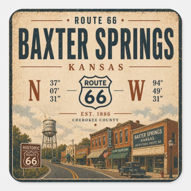 Nostalgic Route 66 Landmark Art Square Sticker (Front)