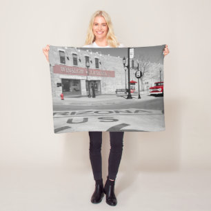 Nostalgic Route 66 Mother Road Winslow Arizona Fleece Blanket