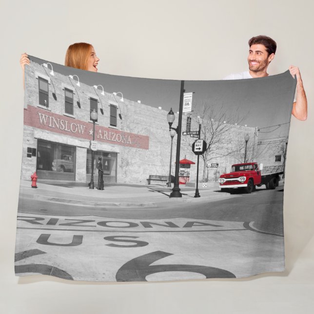 Nostalgic Route 66 Mother Road Winslow Arizona Fleece Blanket (In Situ)