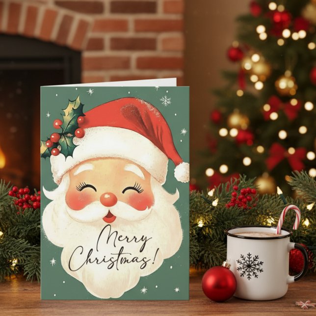Nostalgic Santa Cute Merry Christmas Personalised Holiday Card (Nostalgic Santa Cute Merry Christmas Personalized Holiday Card)