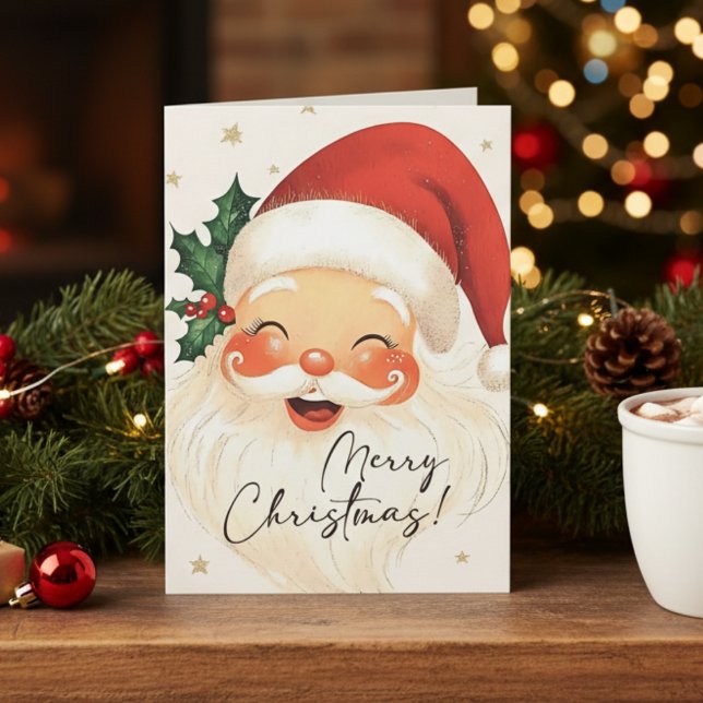 Nostalgic Santa Merry Christmas Personalised Holiday Card (Nostalgic Santa Merry Christmas Personalized Holiday Card)