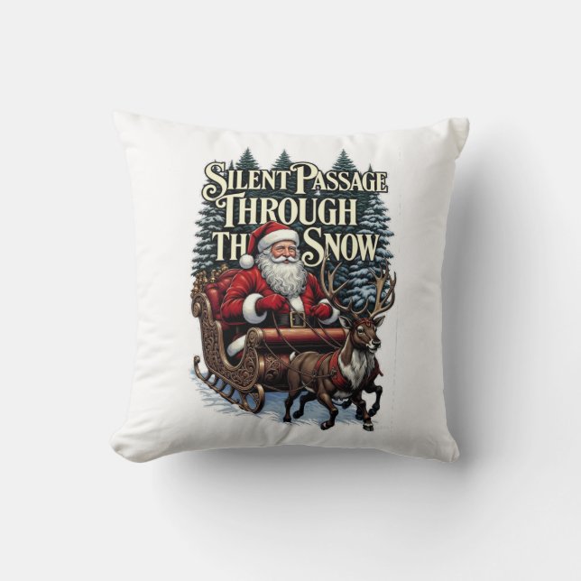 Nostalgic Santa T-Shirt, Snowy Woods Passage Cushion (Front)