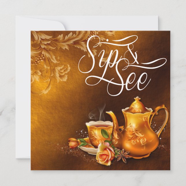 Nostalgic Tea Time Sip and See Baby Shower Invitation (Front)