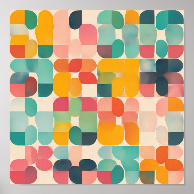 Nostalgic Textile Art: Retro Grid Quilt Poster (Front)