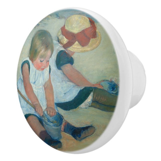 NOSTALGIC/ TWO YOUNG GIRLS, DAY AT BEACH CERAMIC KNOB (Right)