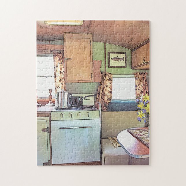 Nostalgic Vintage Camper Travel Trailer Kitchen Jigsaw Puzzle (Vertical)