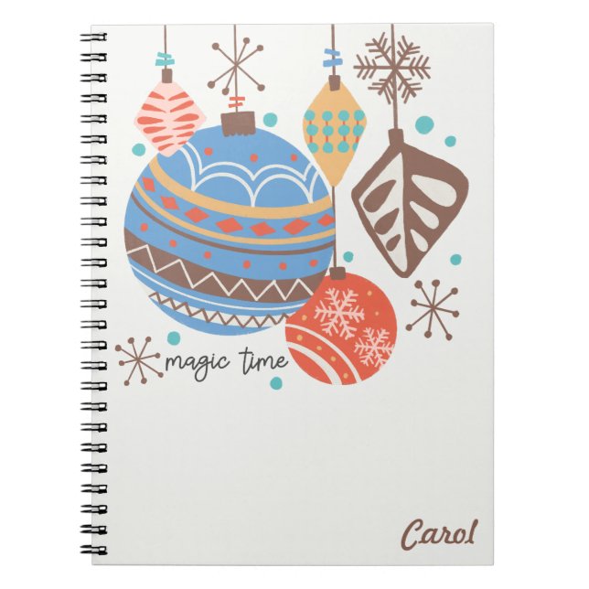 Nostalgic Vintage Christmas Midcentury Ornament Notebook (Front)